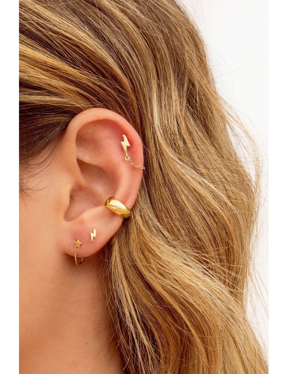 Lightning Shaped Dangling Chain Stud Earrings