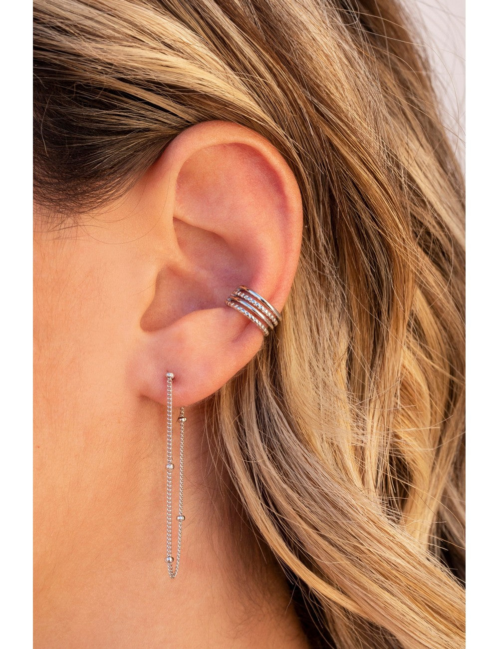 Long Ball Chain Drop Stud Earrings 