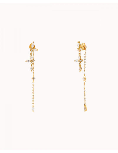 Boucles d'oreilles longues avec zircons taille marquise et ronde