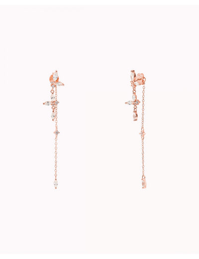 Boucles d'oreilles longues avec zircons taille marquise et ronde