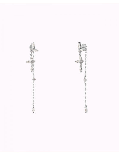 Boucles d'oreilles longues avec zircons taille marquise et ronde