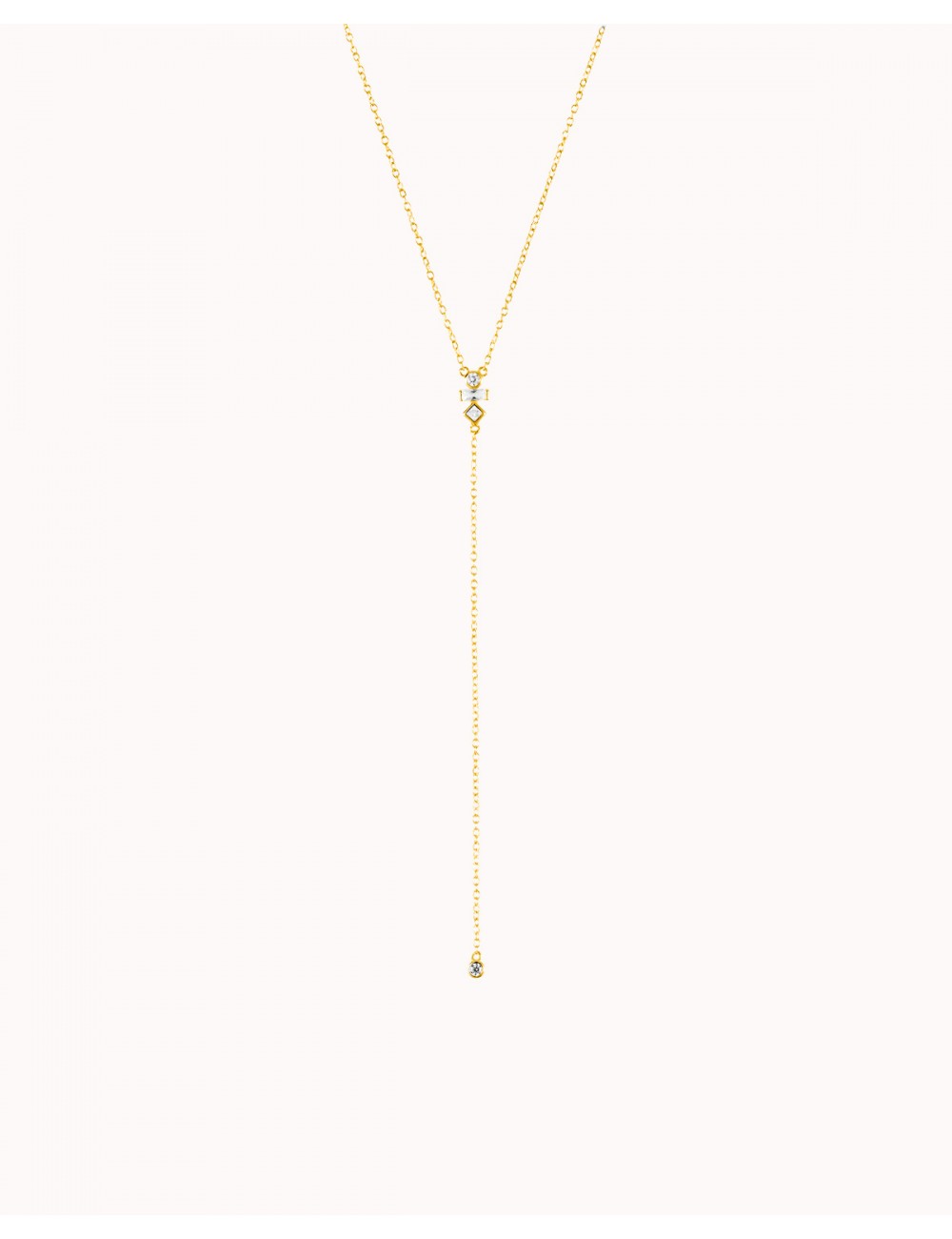 Dainty Y Shaped Long Necklace with Baguette and Round CZ