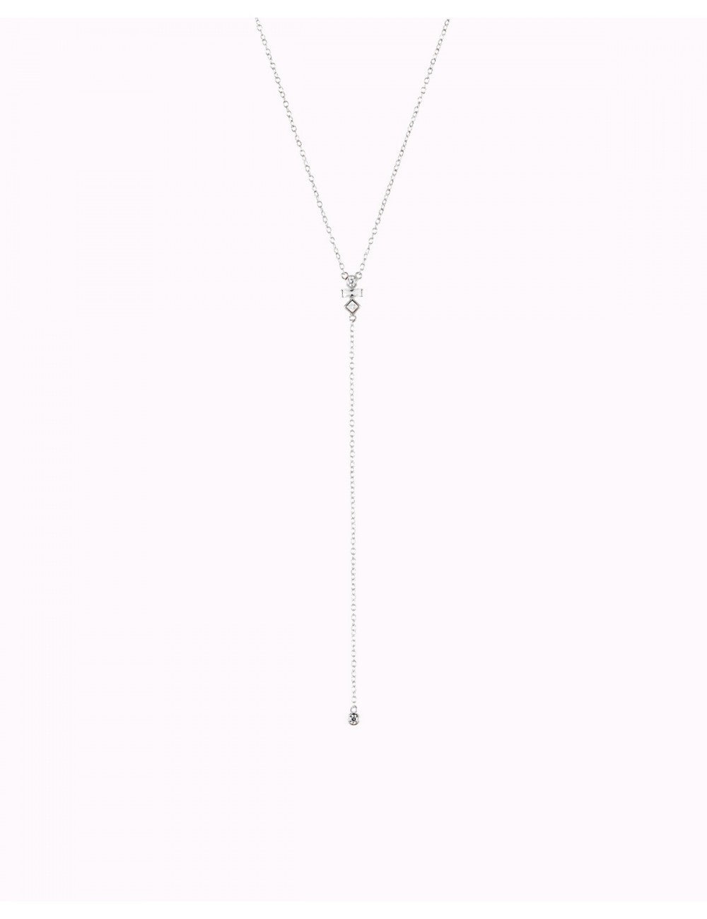 Dainty Y Shaped Long Necklace with Baguette and Round CZ