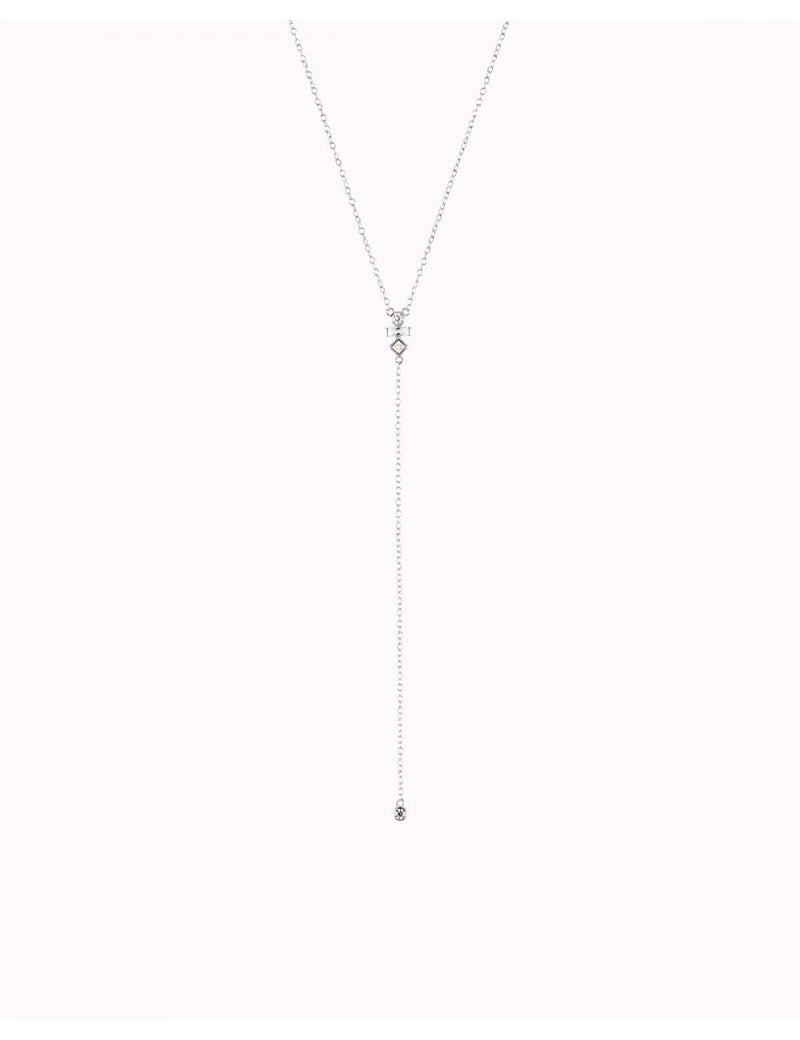 Dainty Y Shaped Long Necklace with Baguette and Round CZ