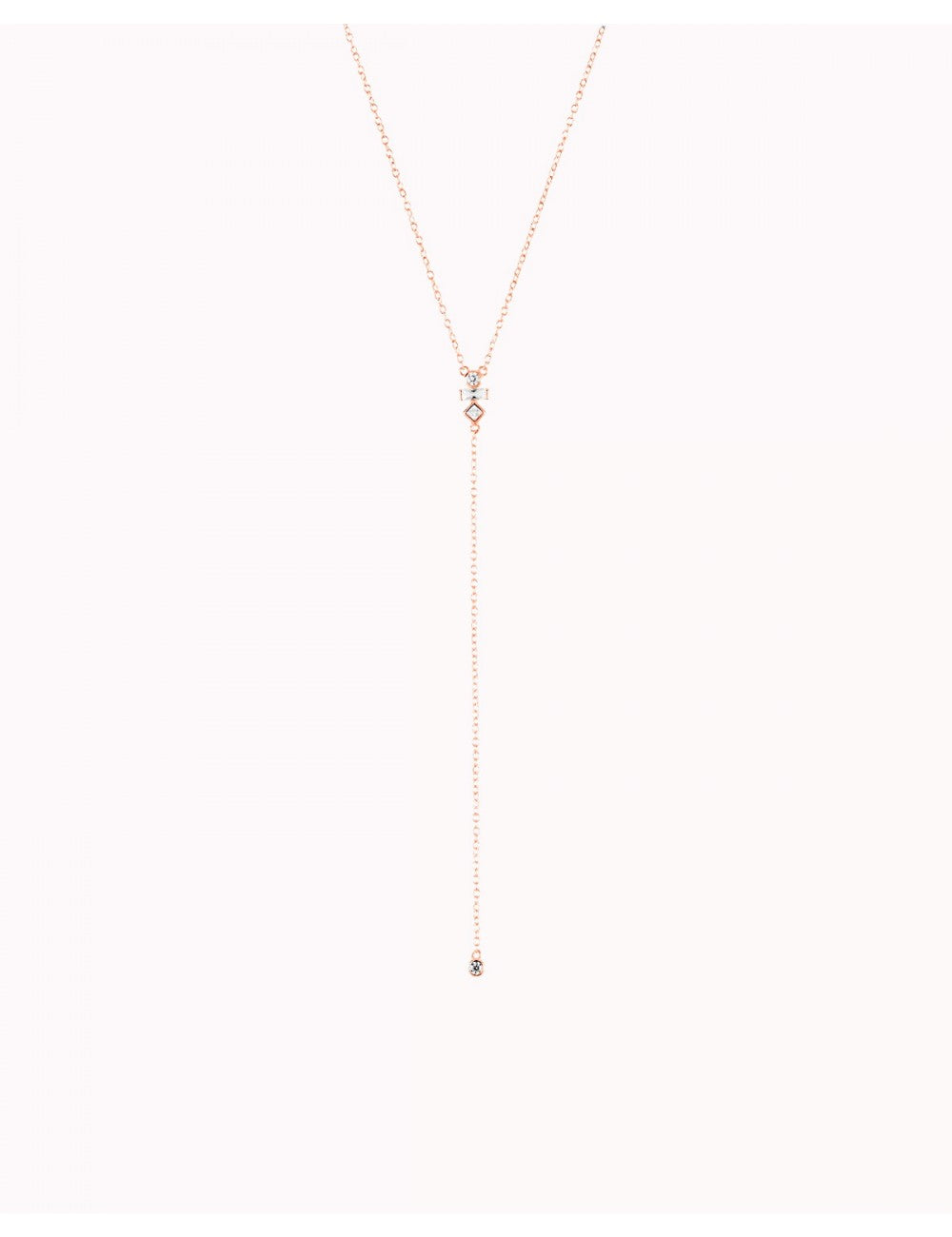 Dainty Y Shaped Long Necklace with Baguette and Round CZ