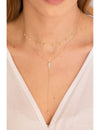 Dainty Y Shaped Long Necklace with Baguette and Round CZ