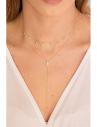 Dainty Y Shaped Long Necklace with Baguette and Round CZ