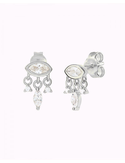 Boucles d'oreilles à tige taille marquise en forme d'œil avec breloques en zircone taille marquise et ronde