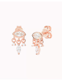 Boucles d'oreilles à tige taille marquise en forme d'œil avec breloques en zircone taille marquise et ronde