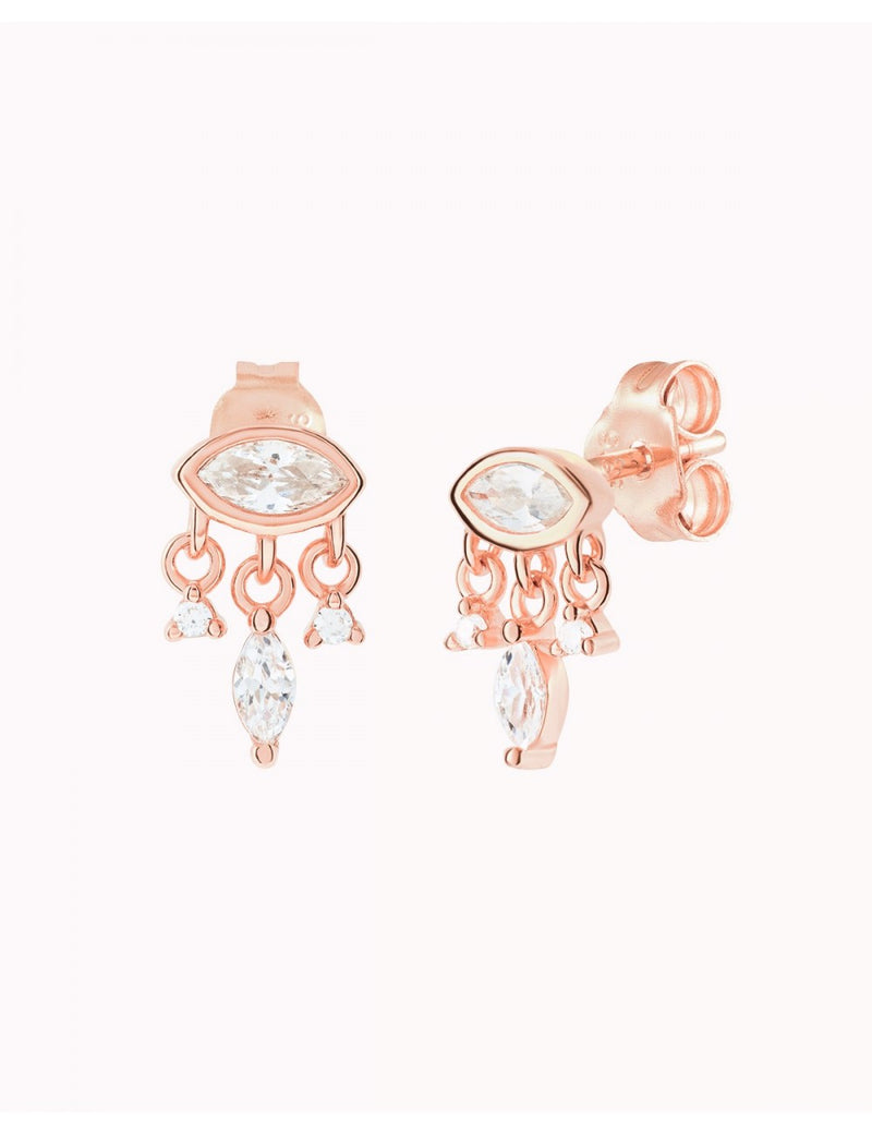 Boucles d'oreilles à tige taille marquise en forme d'œil avec breloques en zircone taille marquise et ronde