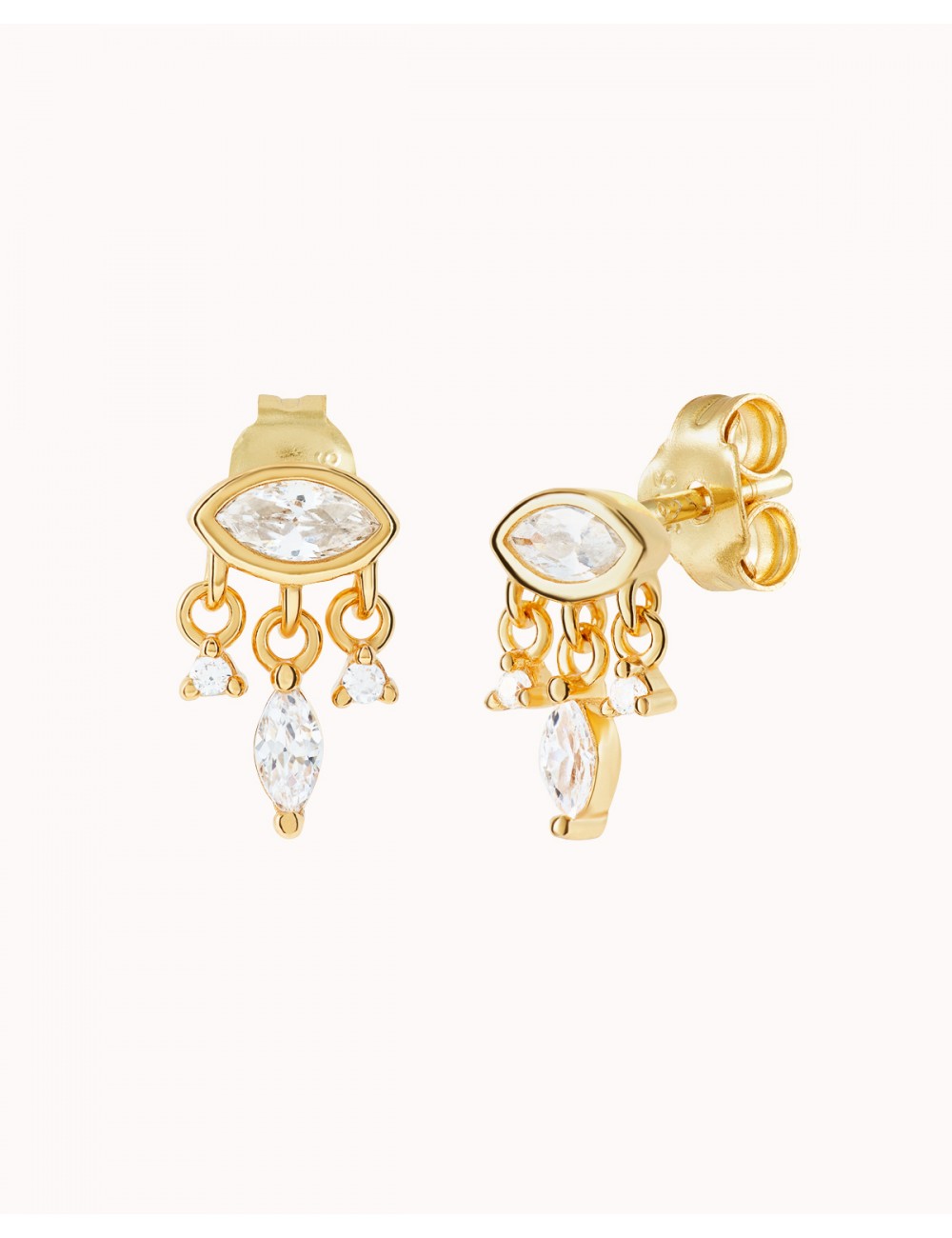 Boucles d'oreilles à tige taille marquise en forme d'œil avec breloques en zircone taille marquise et ronde