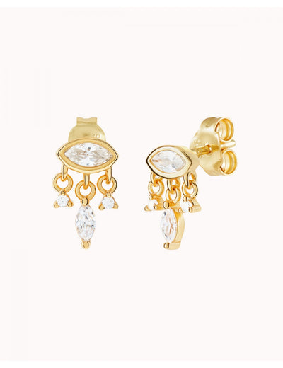 Boucles d'oreilles à tige taille marquise en forme d'œil avec breloques en zircone taille marquise et ronde