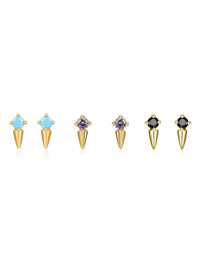 Tiny CZ Spike Stud Earrings - 4 colors available: Turquoise, White, Black and Purple