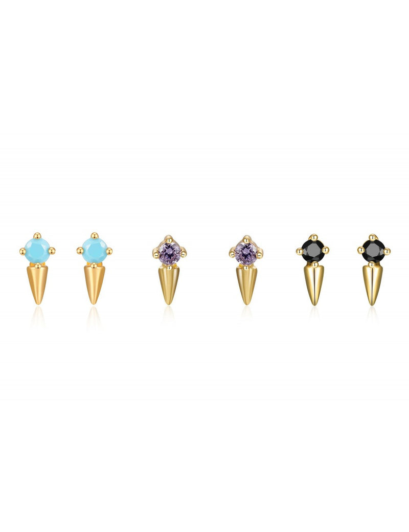 Tiny CZ Spike Stud Earrings - 4 colors available: Turquoise, White, Black and Purple