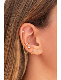 Open CZ Flower Shaped Huggie Hoop Earrings - Ear Hugger