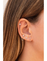 Open CZ Flower Shaped Huggie Hoop Earrings - Ear Hugger