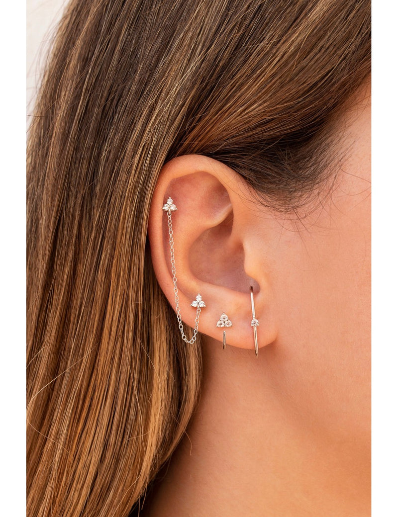 Open CZ Flower Shaped Huggie Hoop Earrings - Ear Hugger