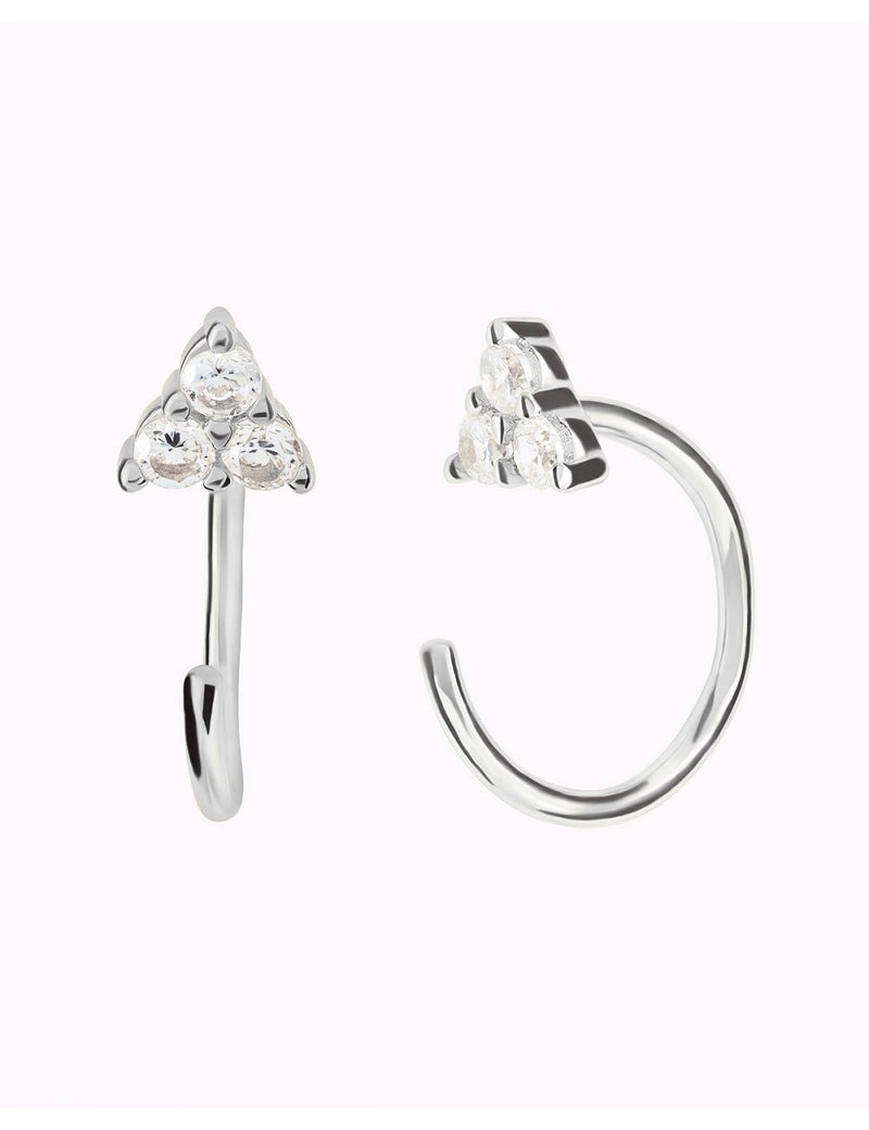 Open CZ Flower Shaped Huggie Hoop Earrings - Ear Hugger