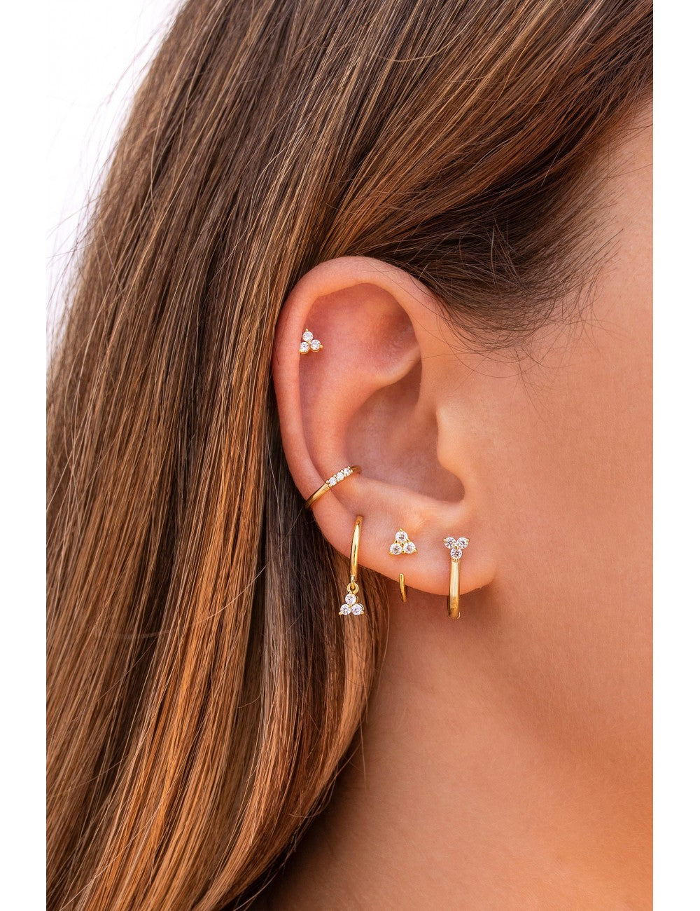 Open CZ Flower Shaped Huggie Hoop Earrings - Ear Hugger