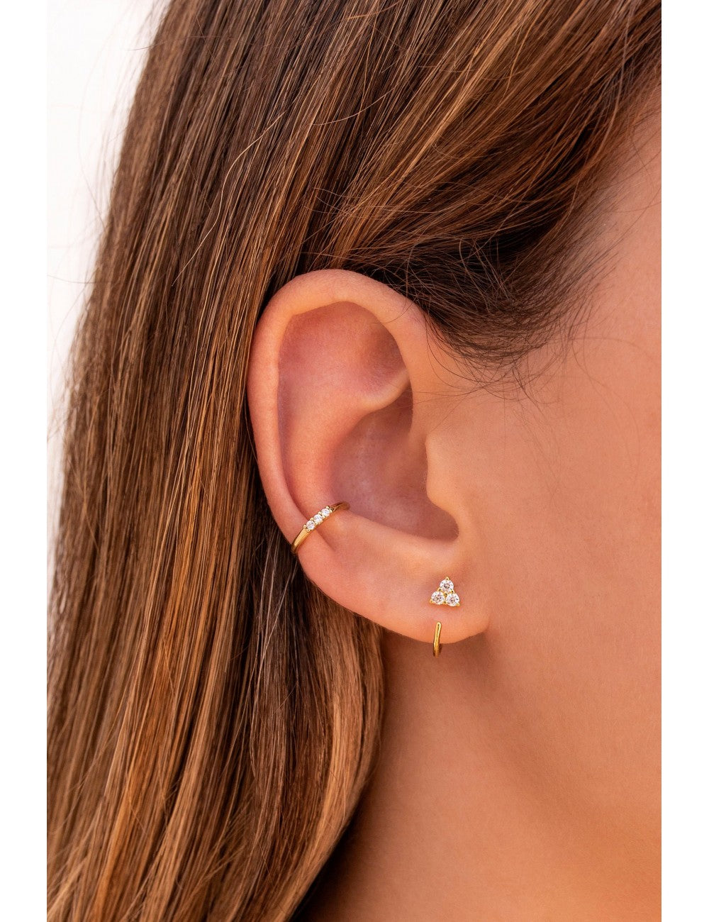 Open CZ Flower Shaped Huggie Hoop Earrings - Ear Hugger
