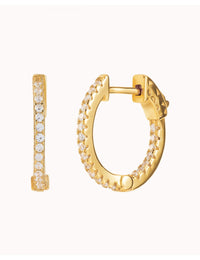 Pave CZ Hoop Earrings With Push Button Lock