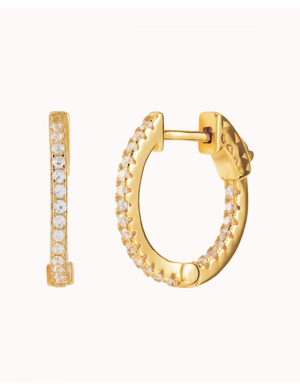Pave CZ Hoop Earrings With Push Button Lock
