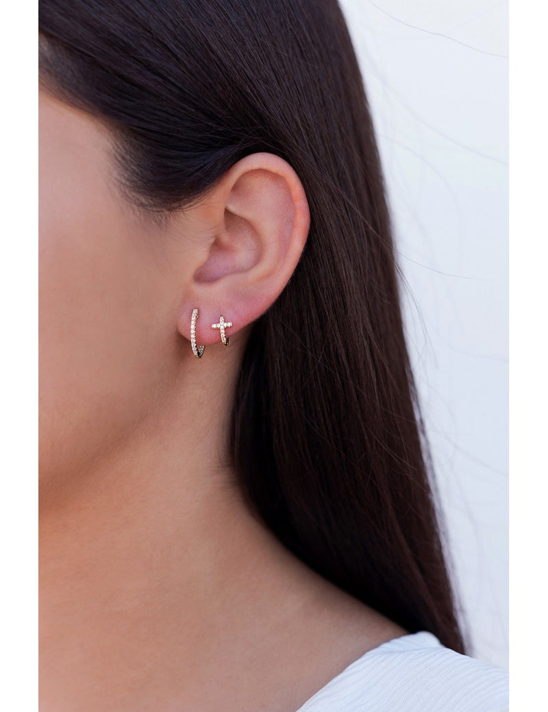 Pave CZ Hoop Earrings With Push Button Lock