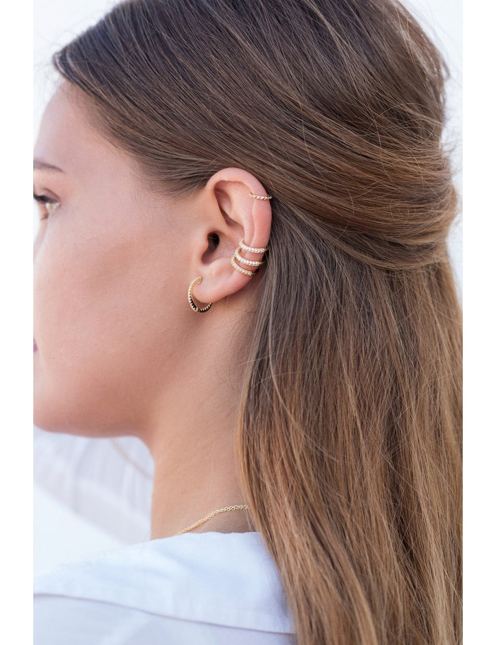 Pave CZ Hoop Earrings With Push Button Lock