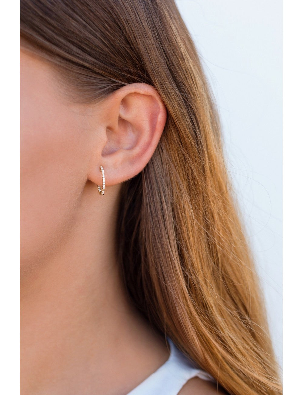 Pave CZ Hoop Earrings With Push Button Lock