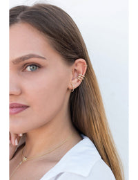 Pave CZ Hoop Earrings With Push Button Lock