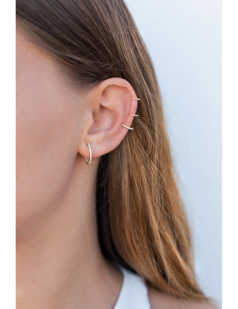 Pave CZ Hoop Earrings With Push Button Lock