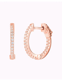 Pave CZ Hoop Earrings With Push Button Lock