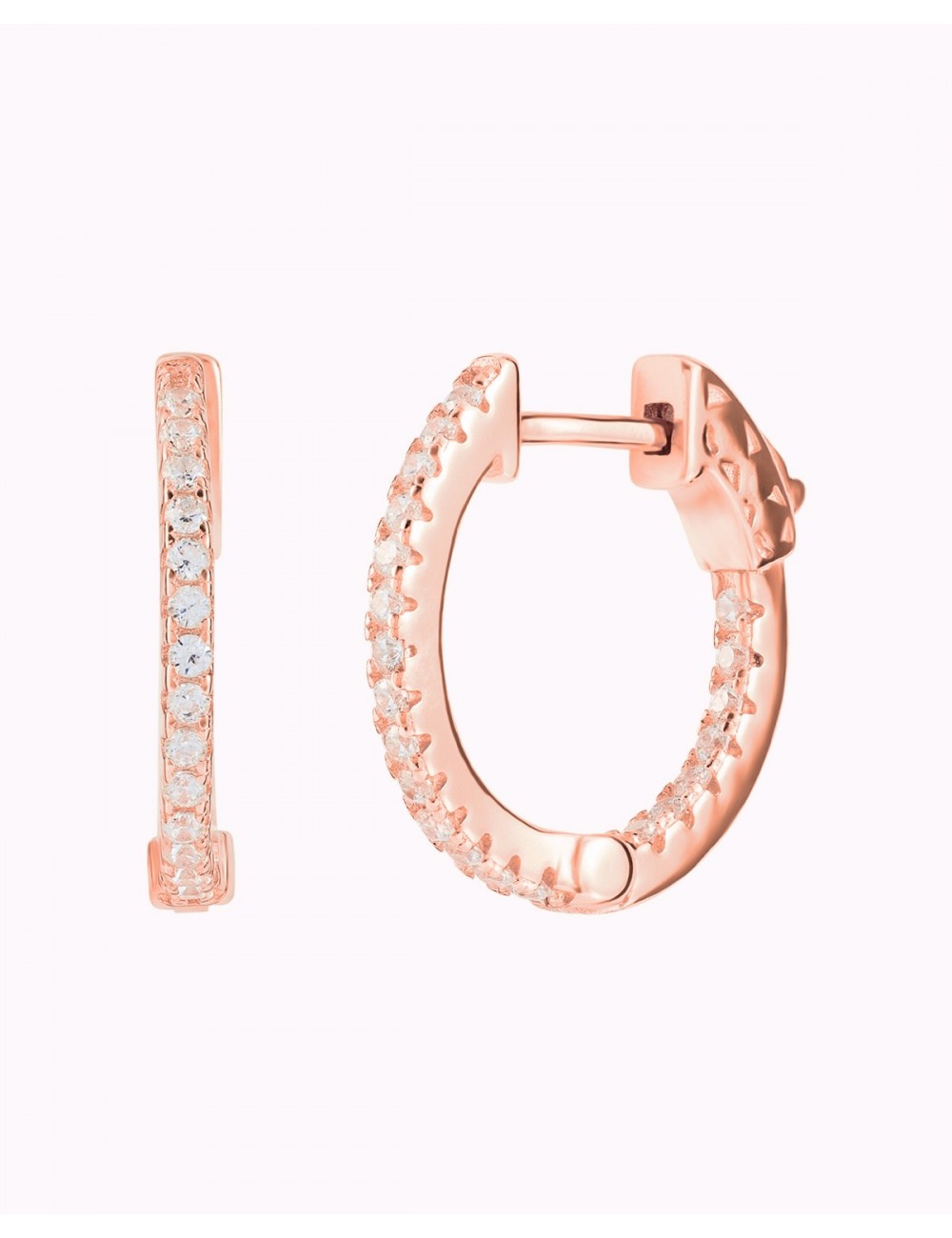 Pave CZ Hoop Earrings With Push Button Lock