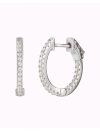 Pave CZ Hoop Earrings With Push Button Lock