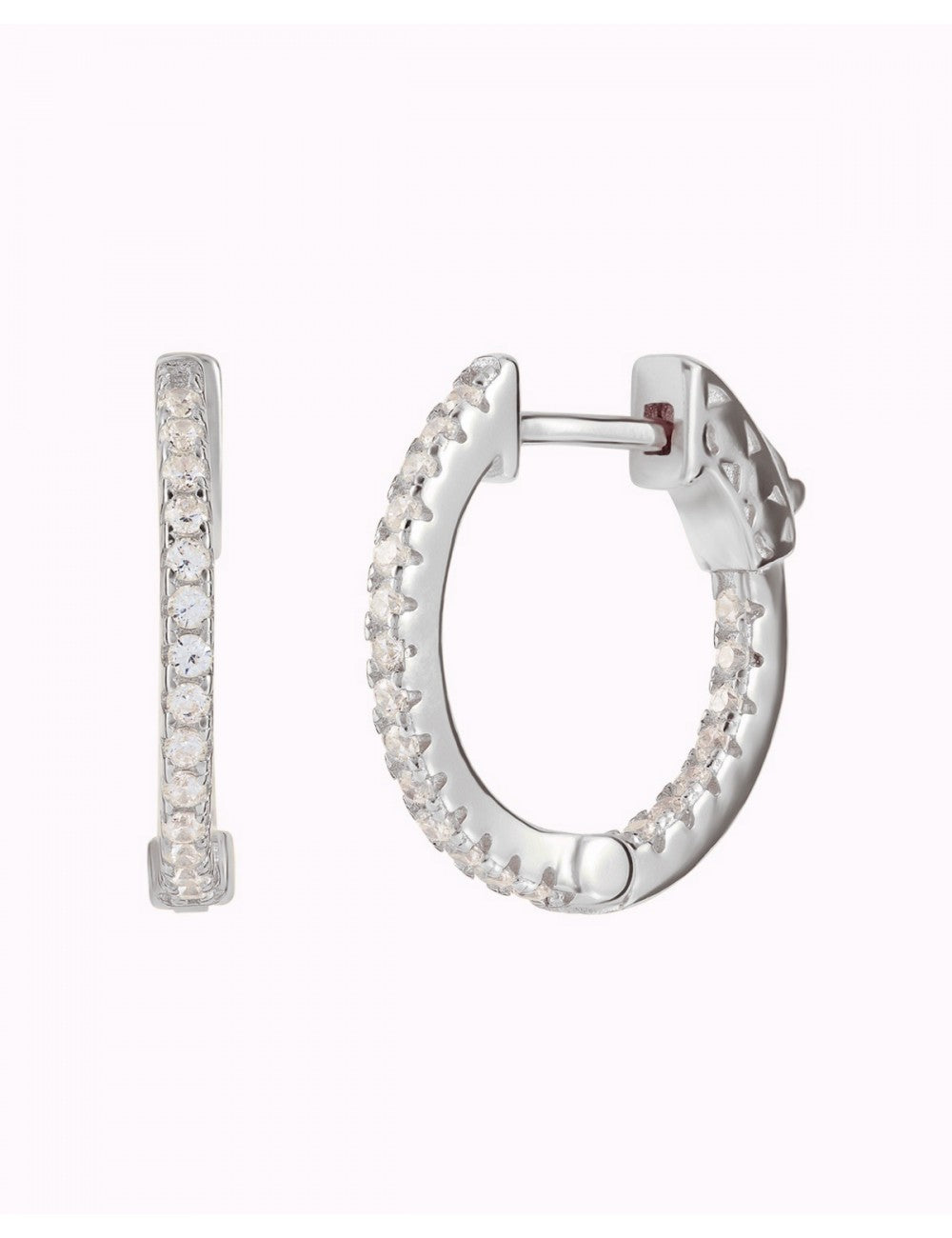 Pave CZ Hoop Earrings With Push Button Lock