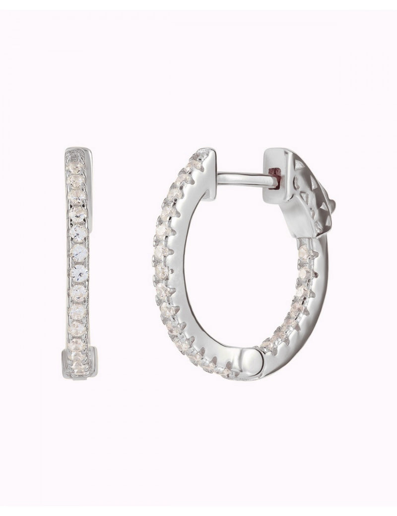 Pave CZ Hoop Earrings With Push Button Lock
