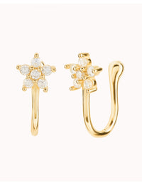 Pave CZ Flower Shaped Helix Ear Cuff Earrings