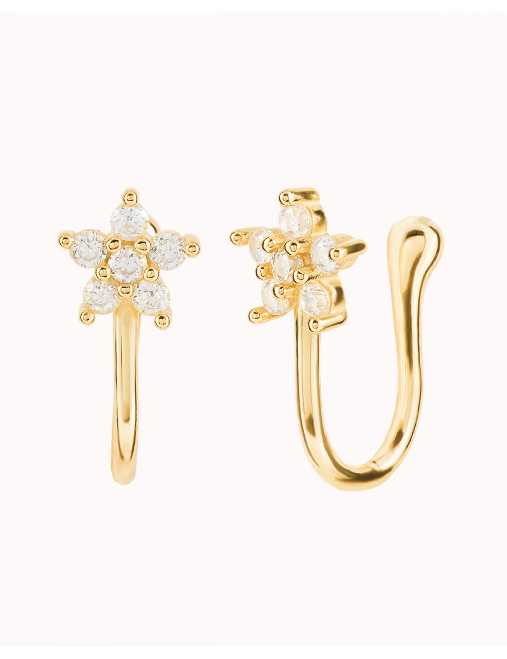 Pave CZ Flower Shaped Helix Ear Cuff Earrings