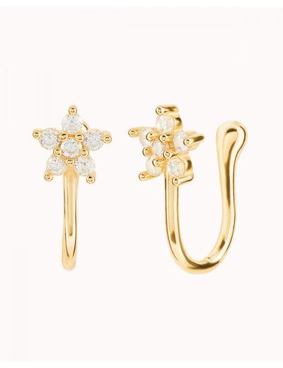 Pave CZ Flower Shaped Helix Ear Cuff Earrings