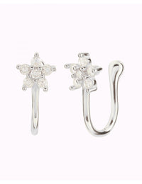 Pave CZ Flower Shaped Helix Ear Cuff Earrings