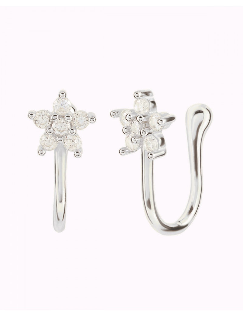 Pave CZ Flower Shaped Helix Ear Cuff Earrings