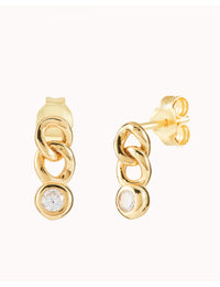 Dangling Bezel CZ Chain Links Stud Earrings