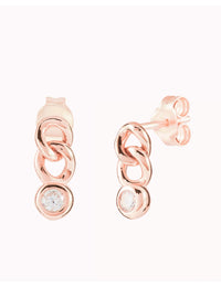 Dangling Bezel CZ Chain Links Stud Earrings
