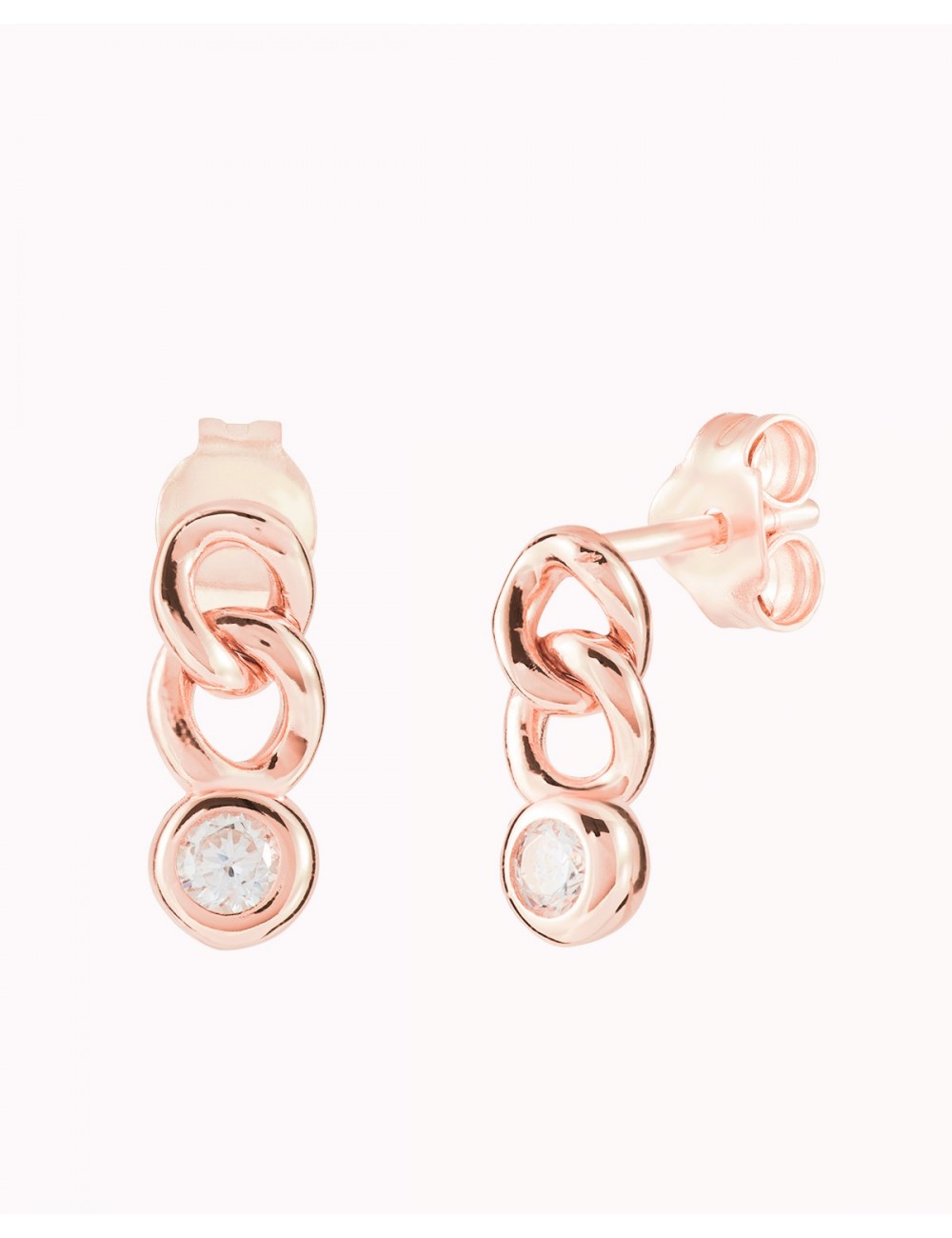 Dangling Bezel CZ Chain Links Stud Earrings