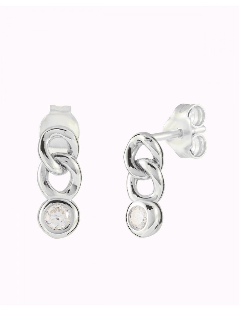 Dangling Bezel CZ Chain Links Stud Earrings