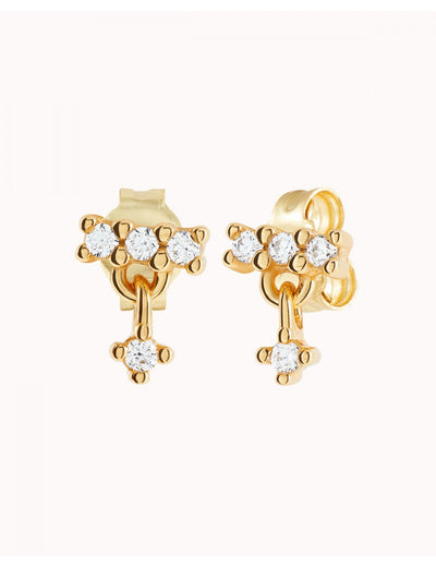 Pendientes stud de barra con circonitas en pavé y colgante charm