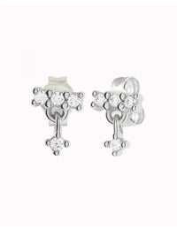 CZ Bar Shaped Stud Earring With Dangling Charm