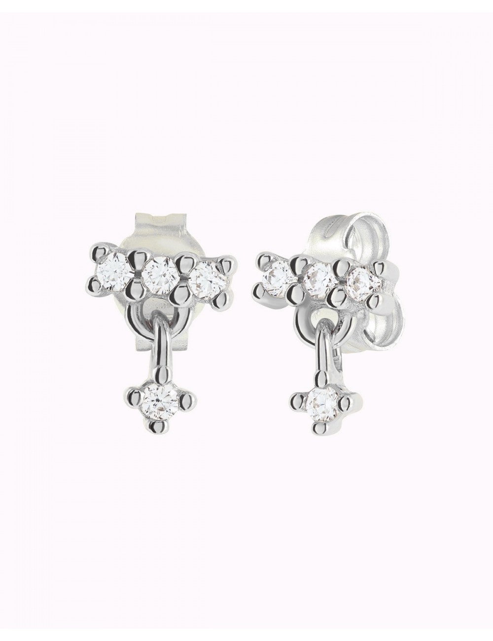 CZ Bar Shaped Stud Earring With Dangling Charm