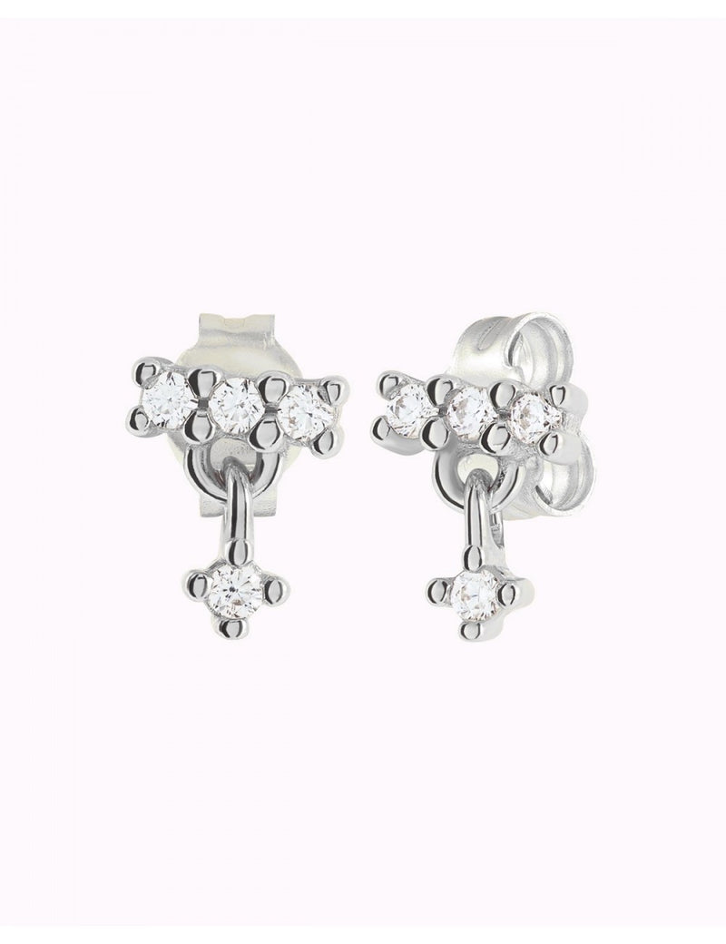 CZ Bar Shaped Stud Earring With Dangling Charm
