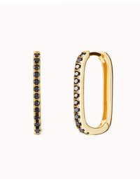 Black Pave CZ Oblong Rectangle Hoop Earrings